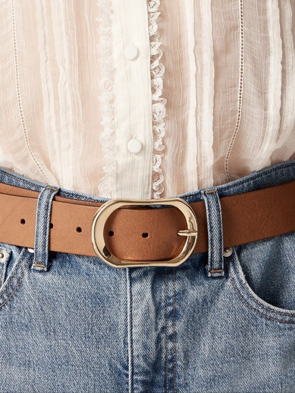 J. Crew Oval Buckle Belt in Italian Leather - Rich Toffee - Picture 2 of 11